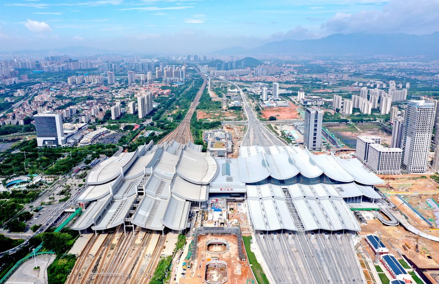 The newly built part of Xiamen North Railway Station on the Fuzhou-Xiamen high-speed railway in Xiamen, Fujian Province, June 19, 2023. /Xinhua