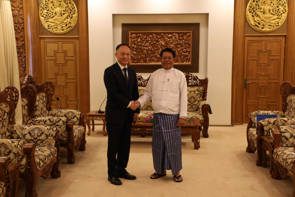 China's Assistant Foreign Minister Nong Rong (L) meets with Deputy Prime Minister and Minister for Foreign Affairs of Myanmar U Than Swe during a visit to Myanmar from November 3 to 5, 2023. /Chinese Foreign Ministry
