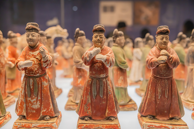 Painted figurines from the Ming Dynasty are seen on display at the Shaanxi History Museum in Xi'an City, Shaanxi Province, November 7, 2023. /CFP