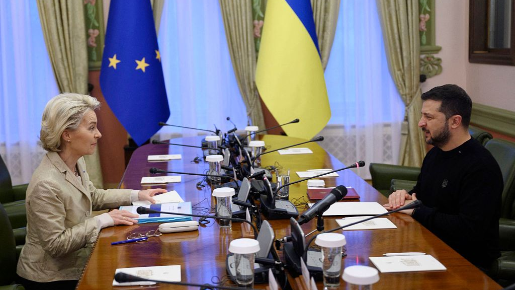 Ukraine's President Volodymyr Zelenskyy (R) meets with European Commission President Ursula von der Leyen (L) in Kyiv, Ukraine, November 4, 2023. /CFP