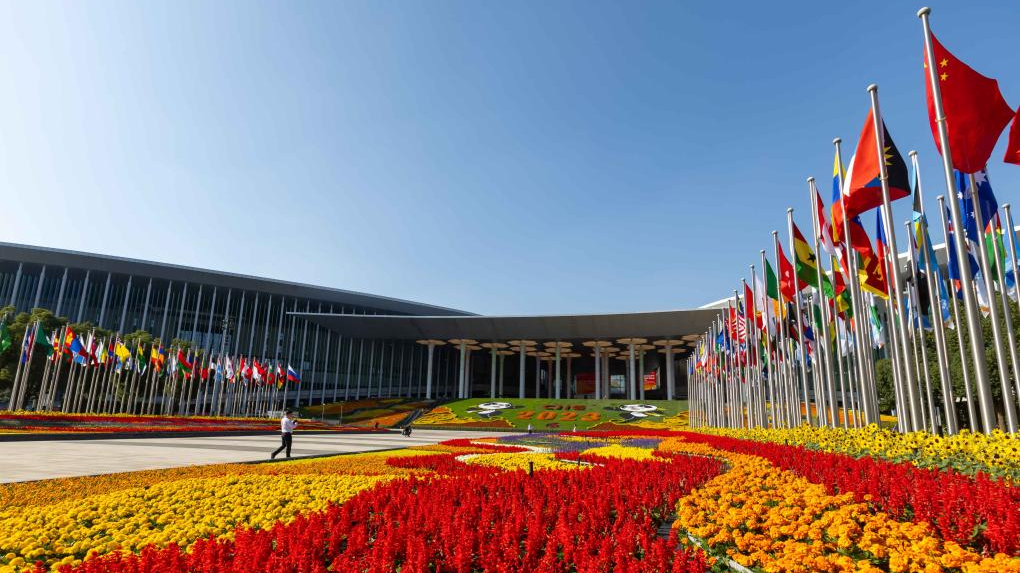 The south square of the National Exhibition and Convention Center (Shanghai), the main venue for the 6th China International Import Expo, in east China's Shanghai, October 31, 2023. /Xinhua