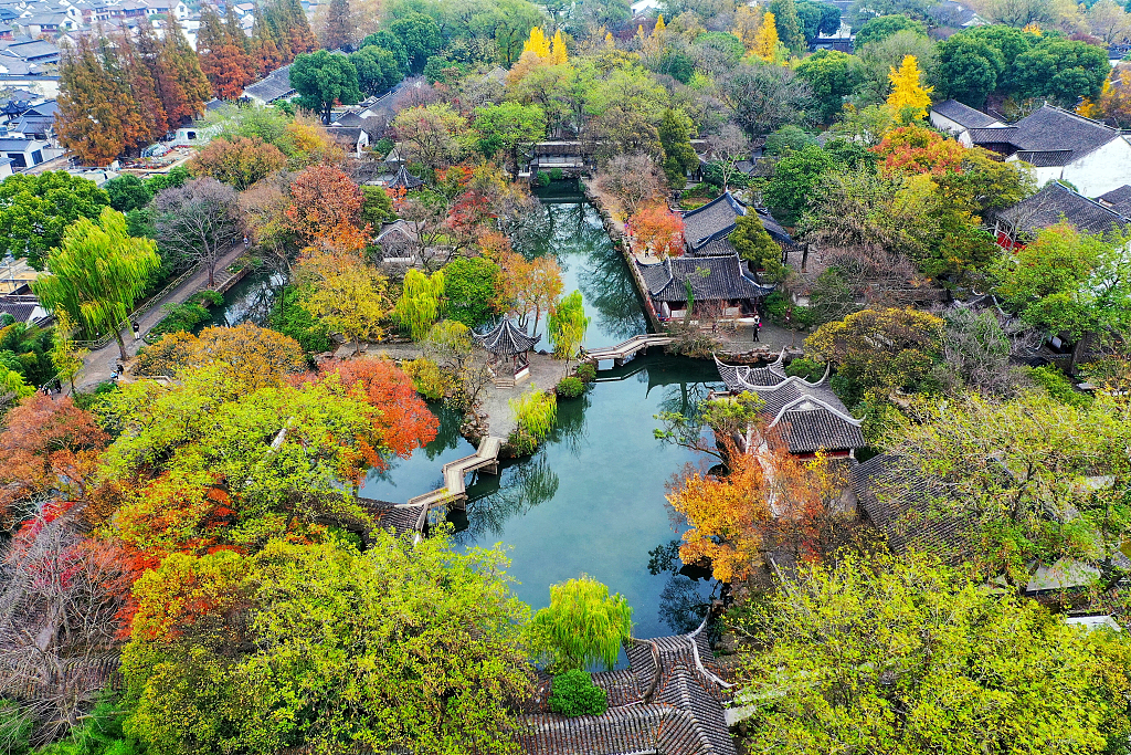 A photo shows an overhead view of the Humble Administrator's Garden in Suzhou, Jiangsu Province. /CFP