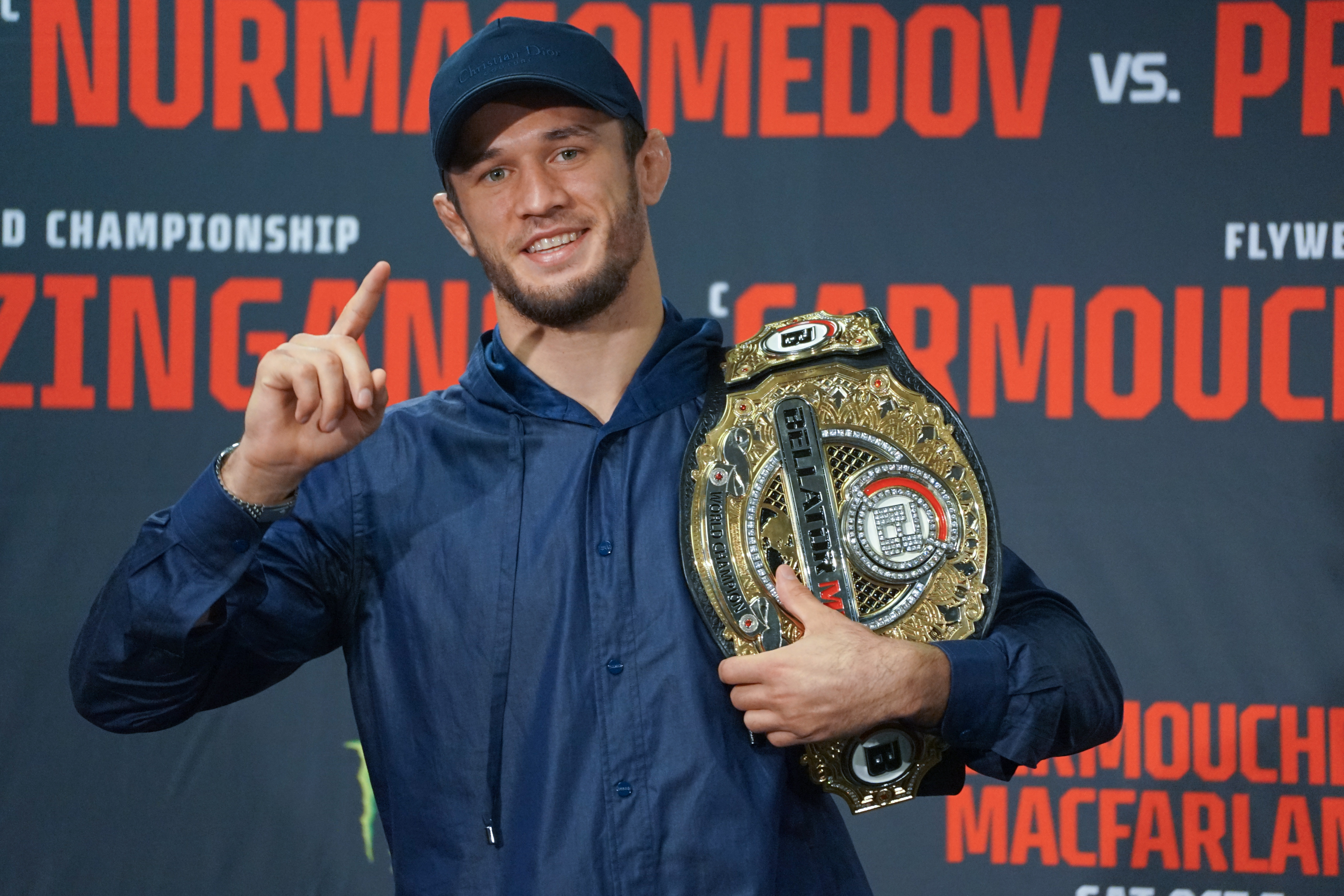 Usman Nurmagomedov of Russia poses with his Bellator Mixed Martial Arts lightweight champion belt after beating Brent Primus of the U.S. in Bellator 300 at Pechanga Arena in San Diego, California, October 7, 2023. /CFP
