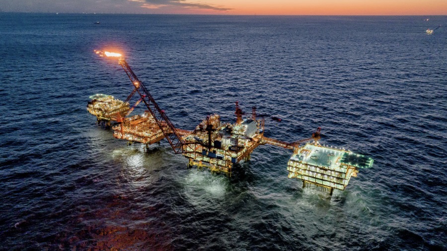 Phase I of the Bozhong 19-6, a 100-billion-cubic-meter gas field development project in China's Bohai Bay, is put into operation, November 14, 2023. /CMG