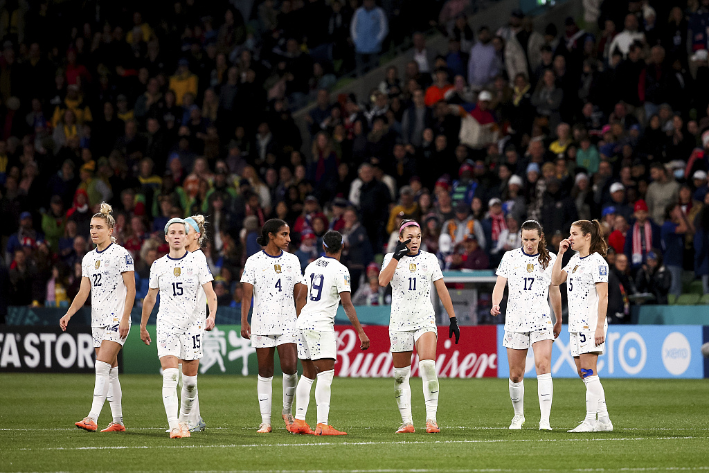 USA players react after their Women's World Cup loss to Sweden at AAMI Park in Melbourne, Australia, August 6, 2023. /CFP