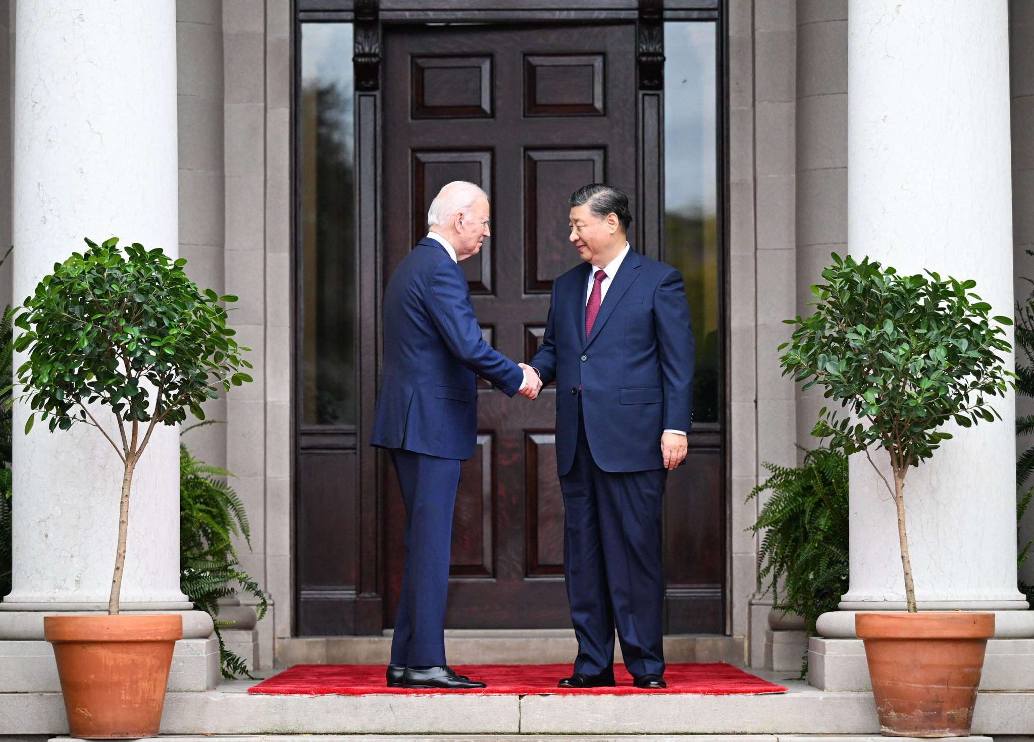 An image posted on X, formerly known as Twitter, shows Chinese President Xi Jinping shaking hands with U.S. President Joe Biden upon meeting in San Francisco, U.S., November 15, 2023. /@SpokespersonCHN
