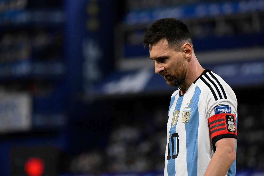 Argentina's Lionel Messi reacts after their loss to Uruguay at La Bombonera stadium in Buenos Aires, Argentina, November 16, 2023. /CFP