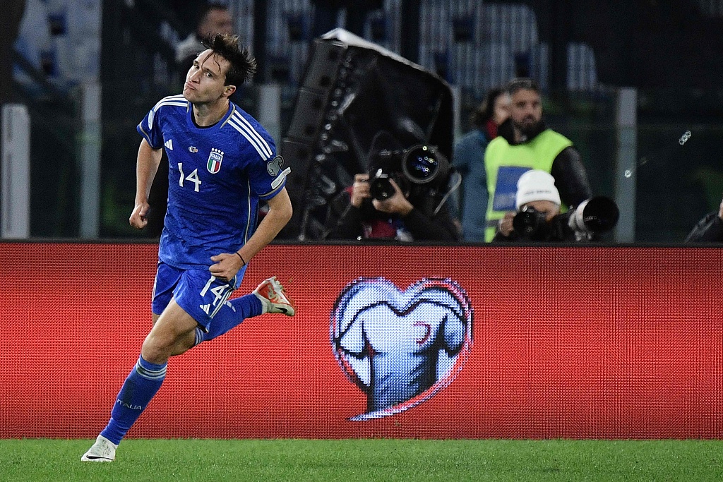 Italy's Federico Chiesa reacts after scoring during their clash with North Macedonia at Stadio Olimpico in Rome, Italy, November 17, 2023. /CFP