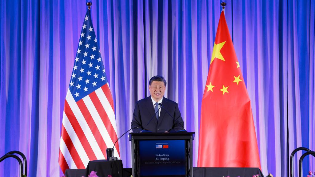 Chinese President Xi Jinping delivers a speech at a welcome dinner in San Francisco, the United States, November 15, 2023. /Xinhua