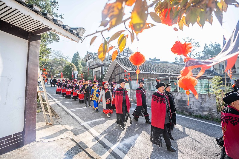 Yi people take part in a parade to celebrate their New Year in Bijie City, Guizhou Province, November 19, 2023. /CFP