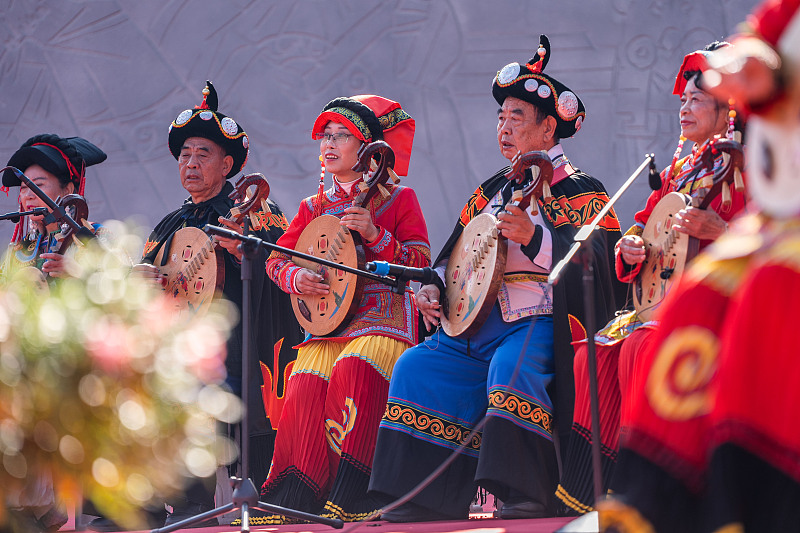 Yi people perform traditional songs to celebrate their New Year in Bijie City, Guizhou Province, November 19, 2023. /CFP