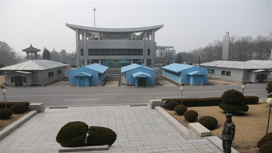 File photo shows pavilions on the military demarcation line (MDL) in the Joint Security Area of the truce village of Panmunjom, March 5, 2019. /Xinhua