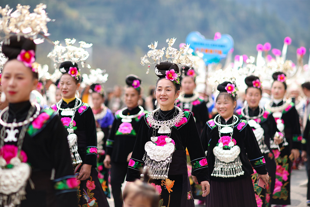 Miao people take part in celebrations for the Guzang Festival in Leishan County, southwest China's Guizhou Province on November 22, 2023. /CFP