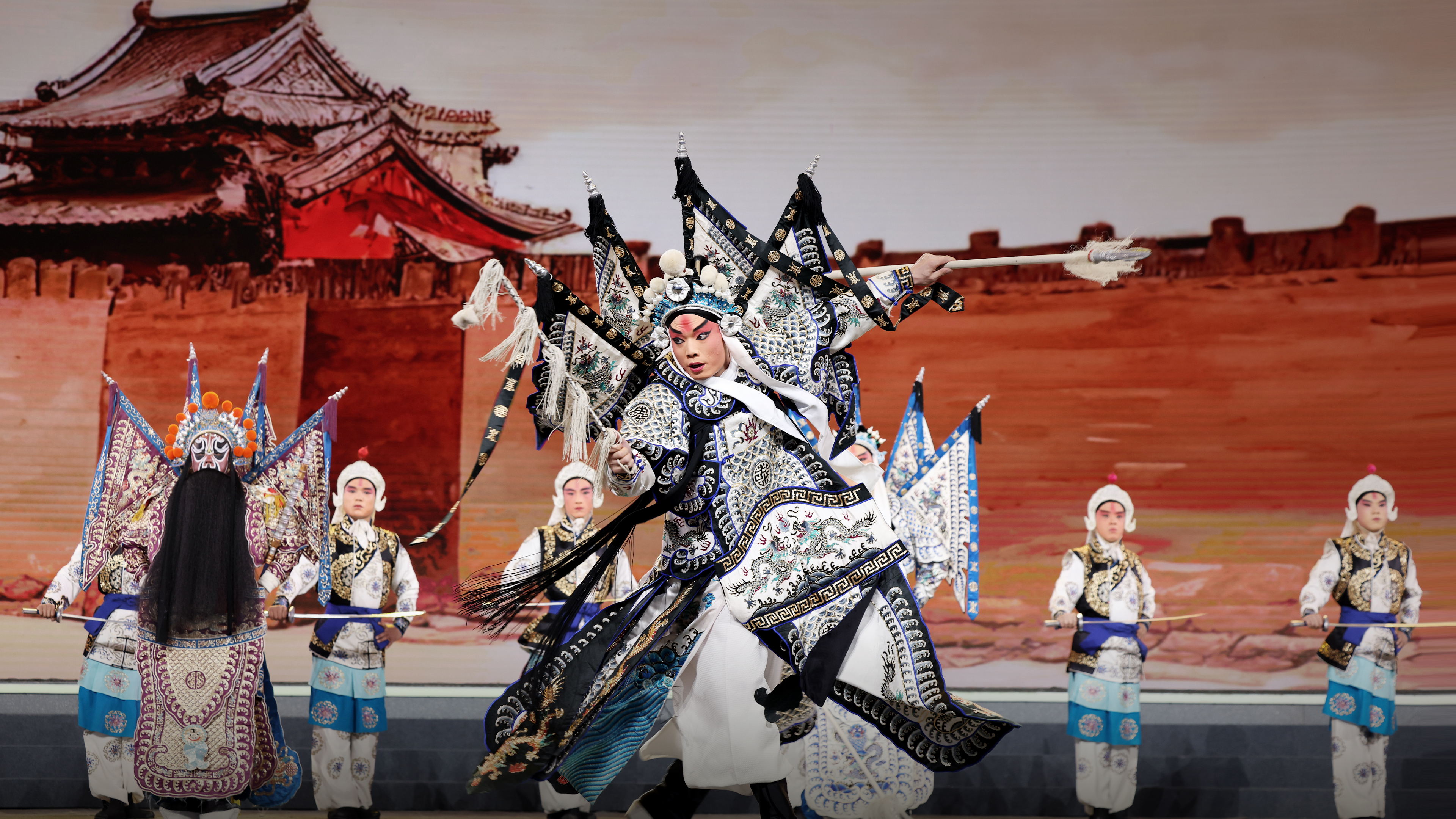 Young Peking Opera talents perform on stage in Beijing, China, in this undated photo. /Photo provided to CGTN