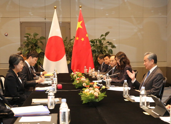 Chinese Foreign Minister Wang Yi, also a member of the Political Bureau of the CPC Central Committee, meets with Japanese Foreign Minister Yoko Kamikawa in Busan, ROK, November 25, 2023. /Chinese Foreign Ministry