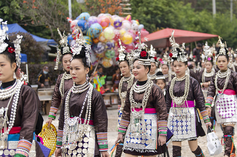 People from the Dong ethnic group gather to celebrate the Lusheng Festival in Congjiang County, Guizhou Province, November 26, 2023. /CFP