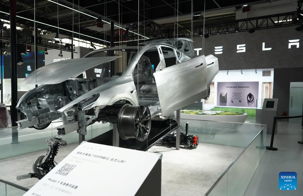 The Tesla booth at the first China International Supply Chain Expo in Beijing, capital of China, November 26, 2023. /Xinhua
