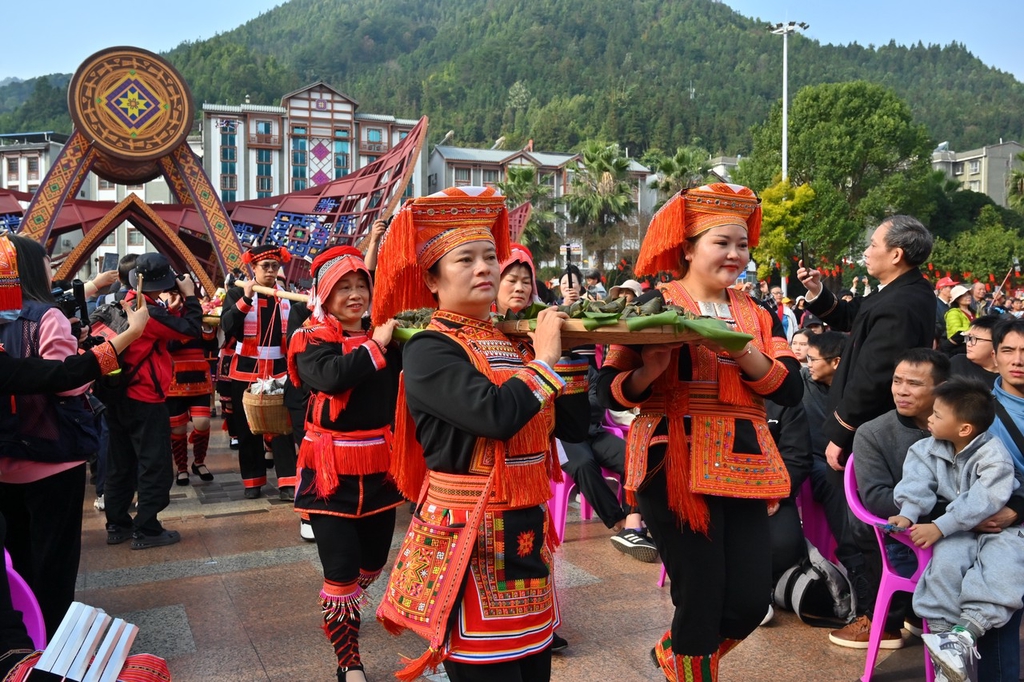 A photo taken on November 25, 2023, shows the Panwang Festival being celebrated by the Yao people in Laibin, south China's Guangxi Zhuang Autonomous Region. /IC