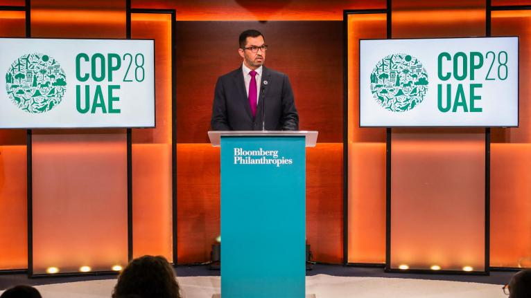 COP28 President Sultan Al Jaber speaks during the second Earthshot Prize Innovation Summit in partnership with Bloomberg Philanthropies, in New York, U.S., September 19, 2023. /AFP