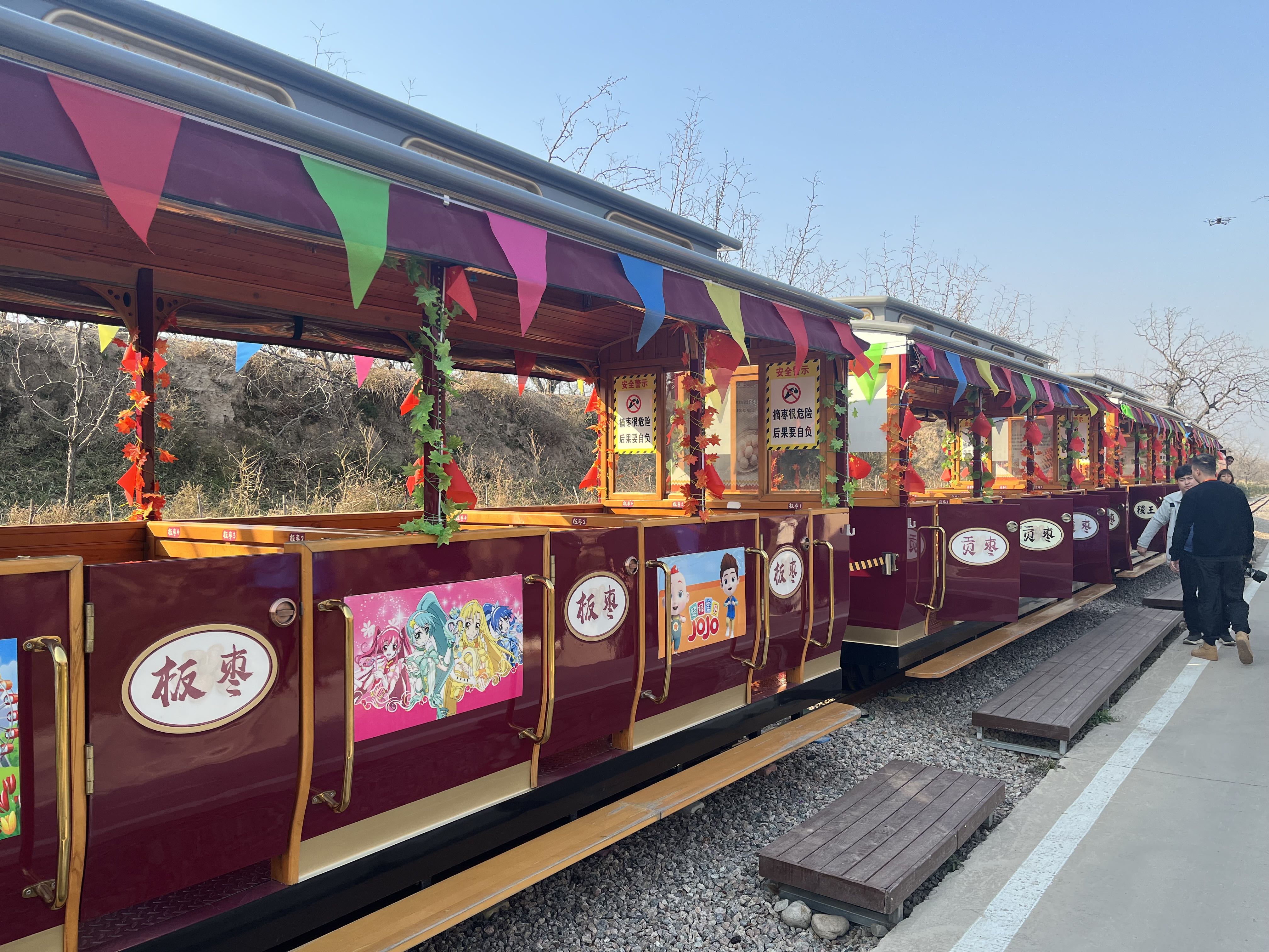 A photo shows a sightseeing amusement train in the National Jujube Theme Park in Jishan County of Yuncheng, Shanxi Province on November 14, 2023. /CGTN