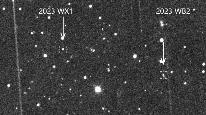 Image of near-Earth asteroids 2023 WX1 (L) and 2023 WB2 (R) captured by WFST. /Purple Mountain Observatory, Chinese Academy of Sciences.