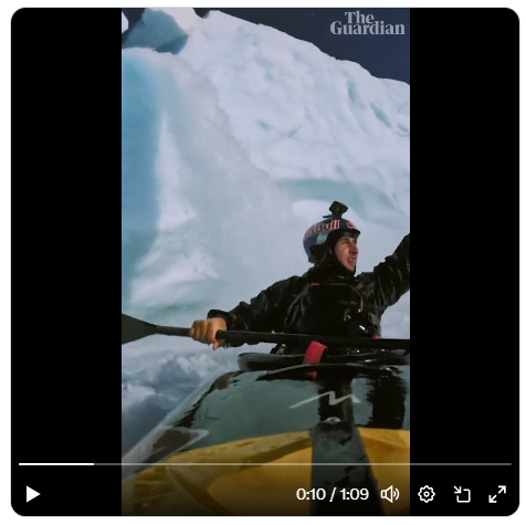 A screenshot of Guardian Sports' X video post about Aniol Serrasolses wearing a Red Bull helmet in kayaking. /@guardian_sport