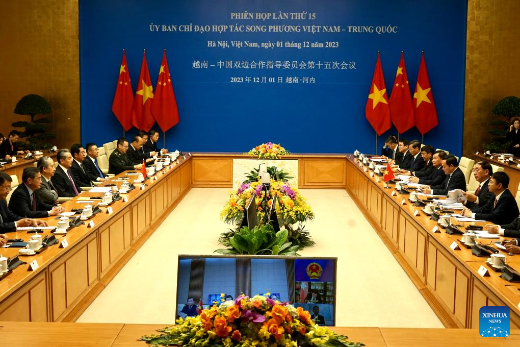 The 15th meeting of the China-Vietnam Steering Committee for Bilateral Cooperation is held in Hanoi, Vietnam, December 1, 2023. /Xinhua