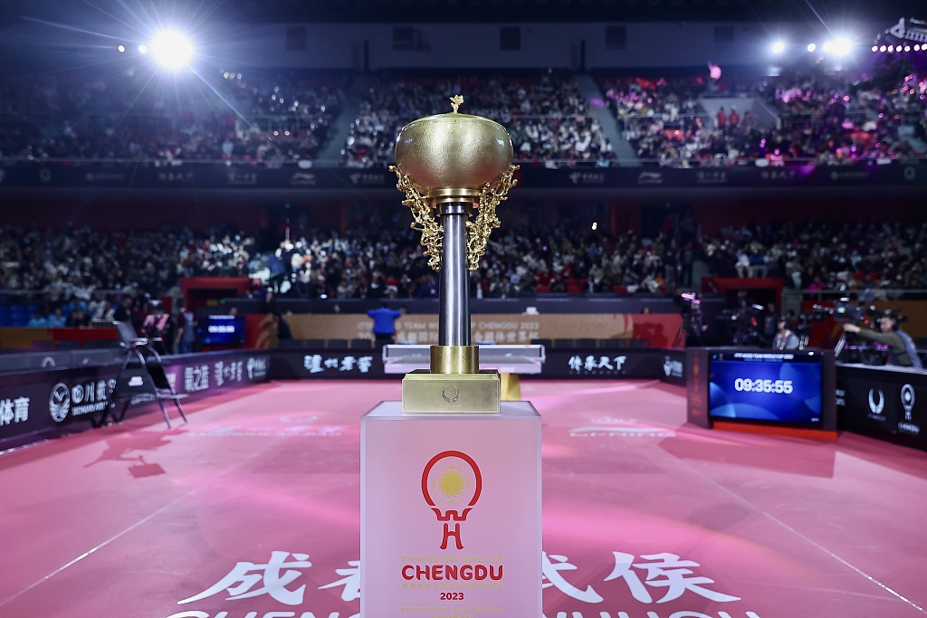 The trophy of the ITTF Mixed Team World Cup in Chengdu, China, December 4, 2023. /CFP