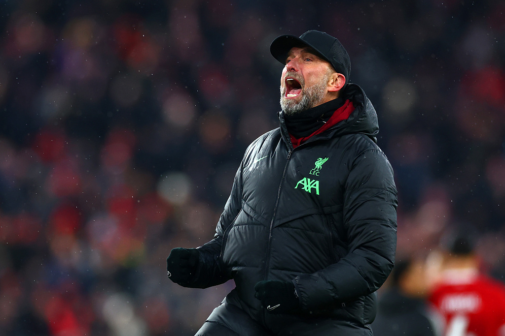 Liverpool manager Jurgen Klopp reacts at full-time after their clash with Fulham at Anfield in Liverpool, England, December 3, 2023. /CFP