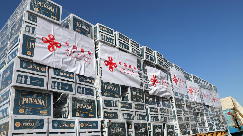 A truck loaded with humanitarian aid supplies provided by China to the Gaza Strip via Egypt is seen in Cairo, Egypt, November 27, 2023. /Xinhua
