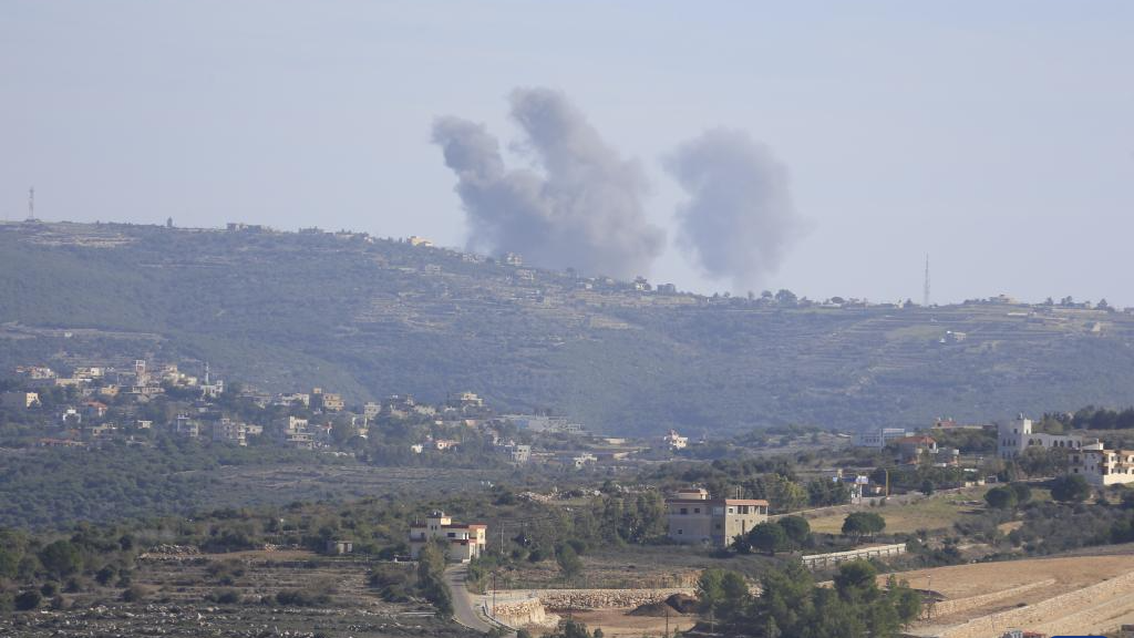 Smoke rises following an Israeli strike in Al-Quazah, Lebanon, December 4, 2023. /Xinhua