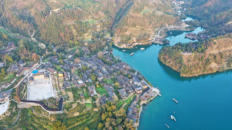 An aerial photo taken on December 4, 2023, shows the natural beauty of Youyang Tujia and Miao Autonomous County in Chongqing Municipality. /CFP