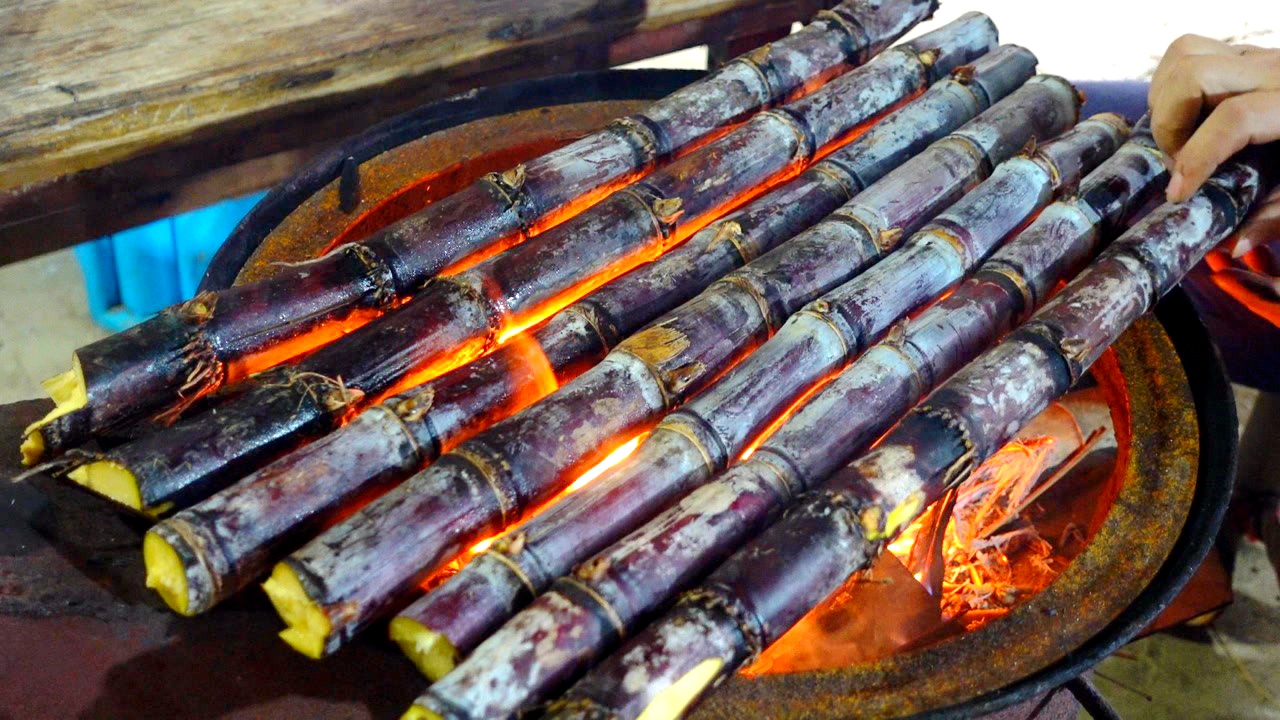 Grilled sugarcane is a popular snack in Hainan Province. /Photo provided to CGTN