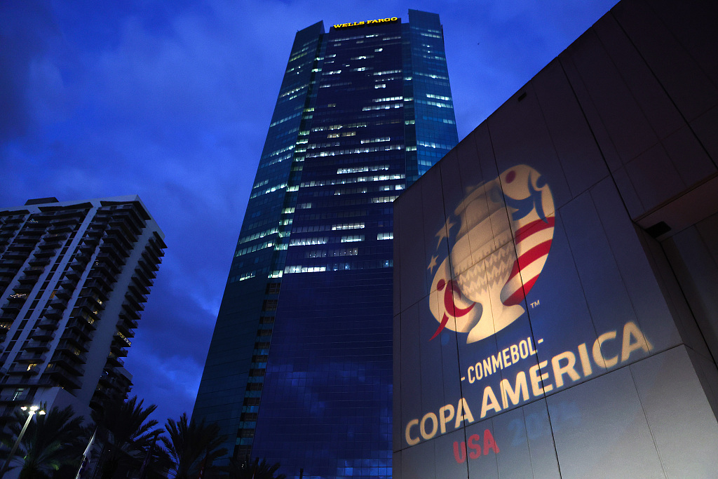 The logo of Copa America 2024 is displayed outside prior the draw for the Copa America at James L. Knight Center in Miami, U.S., December 7, 2023. /CFP