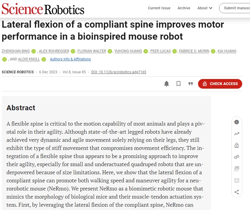 A screenshot of the research paper on the website of Science Robotics. 