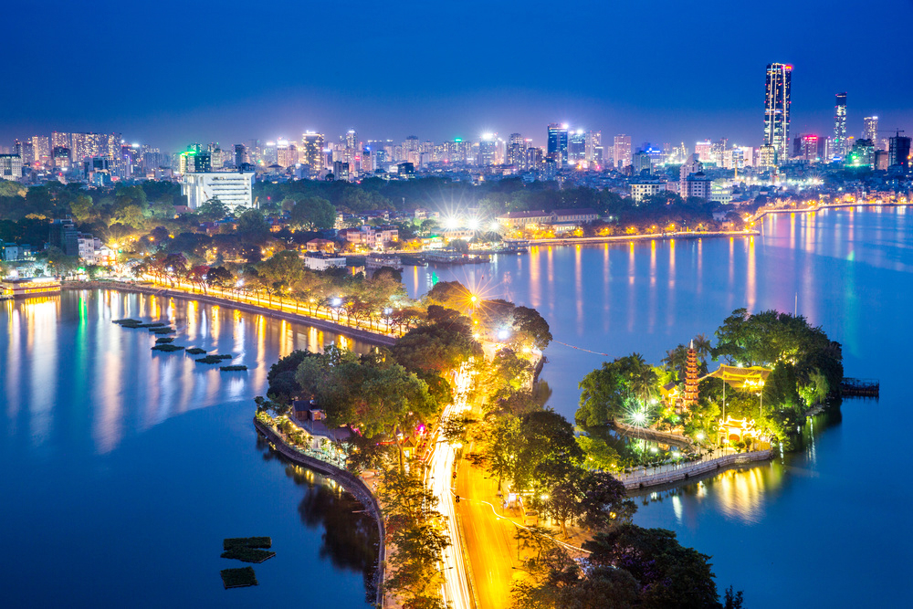 A file photo shows a night view of West Lake in Hanoi, Vietnam. /IC