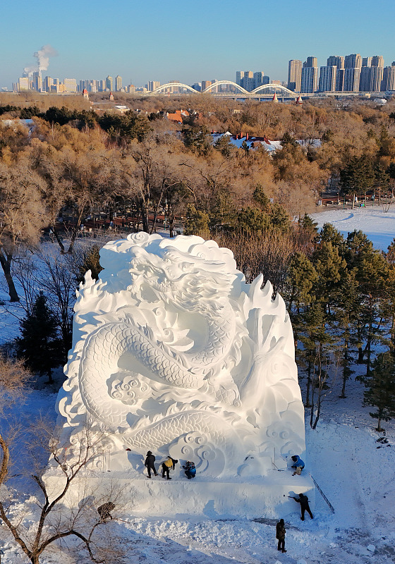 Preparation work continues for the upcoming Sun Island International Snow Sculpture Art Expo in Harbin City, Heilongjiang Province, December 9, 2023. /CFP