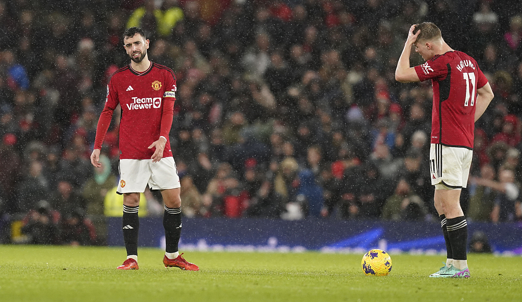 Manchester United players react after their clash with Bournemouth at Old Trafford in Manchester, England, December 9, 2023. /CFP