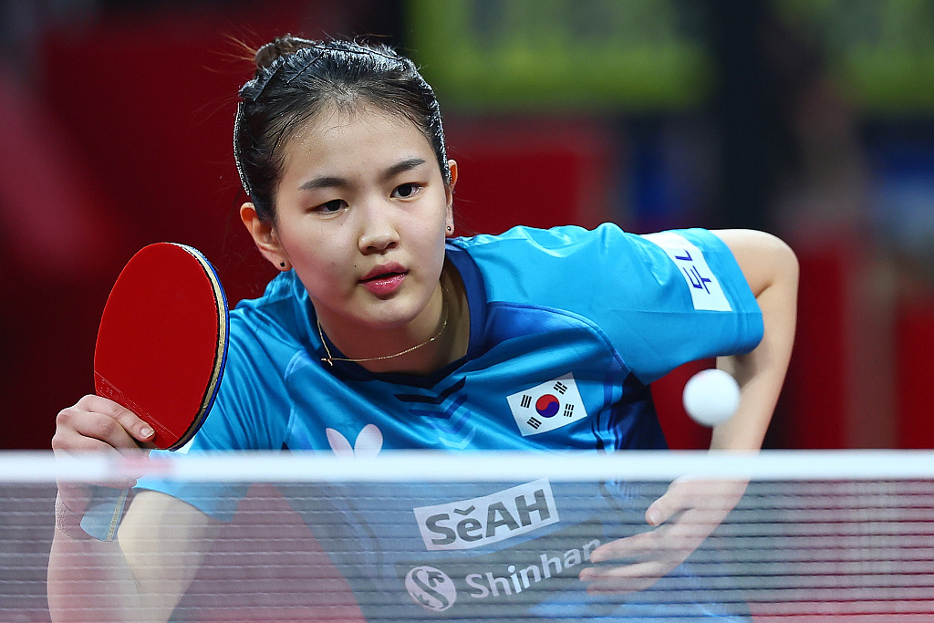 South Korea's Kim Na-yeong during the final of the International Table Tennis Federation Mixed Team World Cup in Chengdu, China, December 10, 2023. /CFP