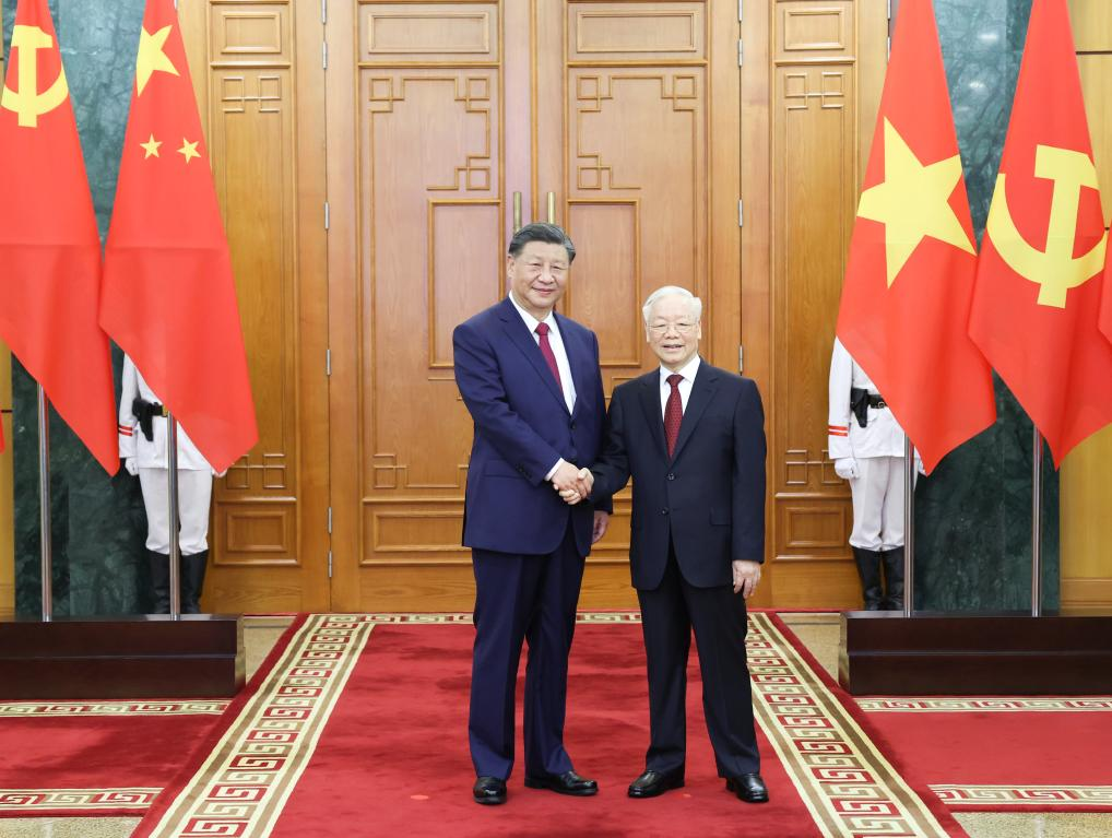 General Secretary of the Communist Party of China Central Committee and Chinese President Xi Jinping holds talks with General Secretary of the Communist Party of Vietnam Central Committee Nguyen Phu Trong in Hanoi, capital of Vietnam, December 12, 2023. /Xinhua