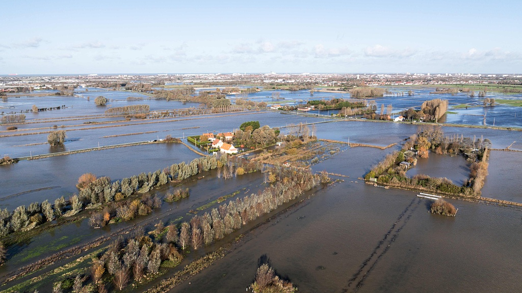 The flooded area in Hames-Boucres, northern France, after two weeks of heavy weather, November 15, 2023. /CFP