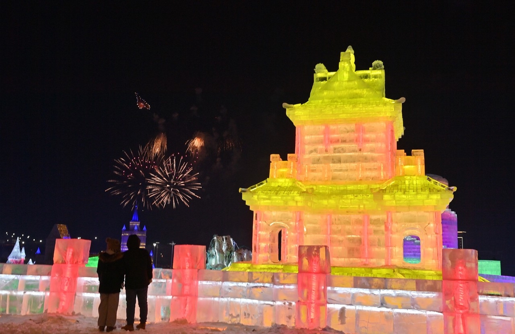 A photo taken on December 12, 2023 shows an ice sculpture in the shape of a building in Changchun, Jilin. /IC