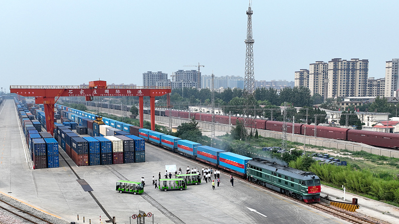 The first China-Vietnam freight train set off from Shijiazhuang, Hebei province to Hanoi, the capital of Vietnam, July 24, 2023. /CFP