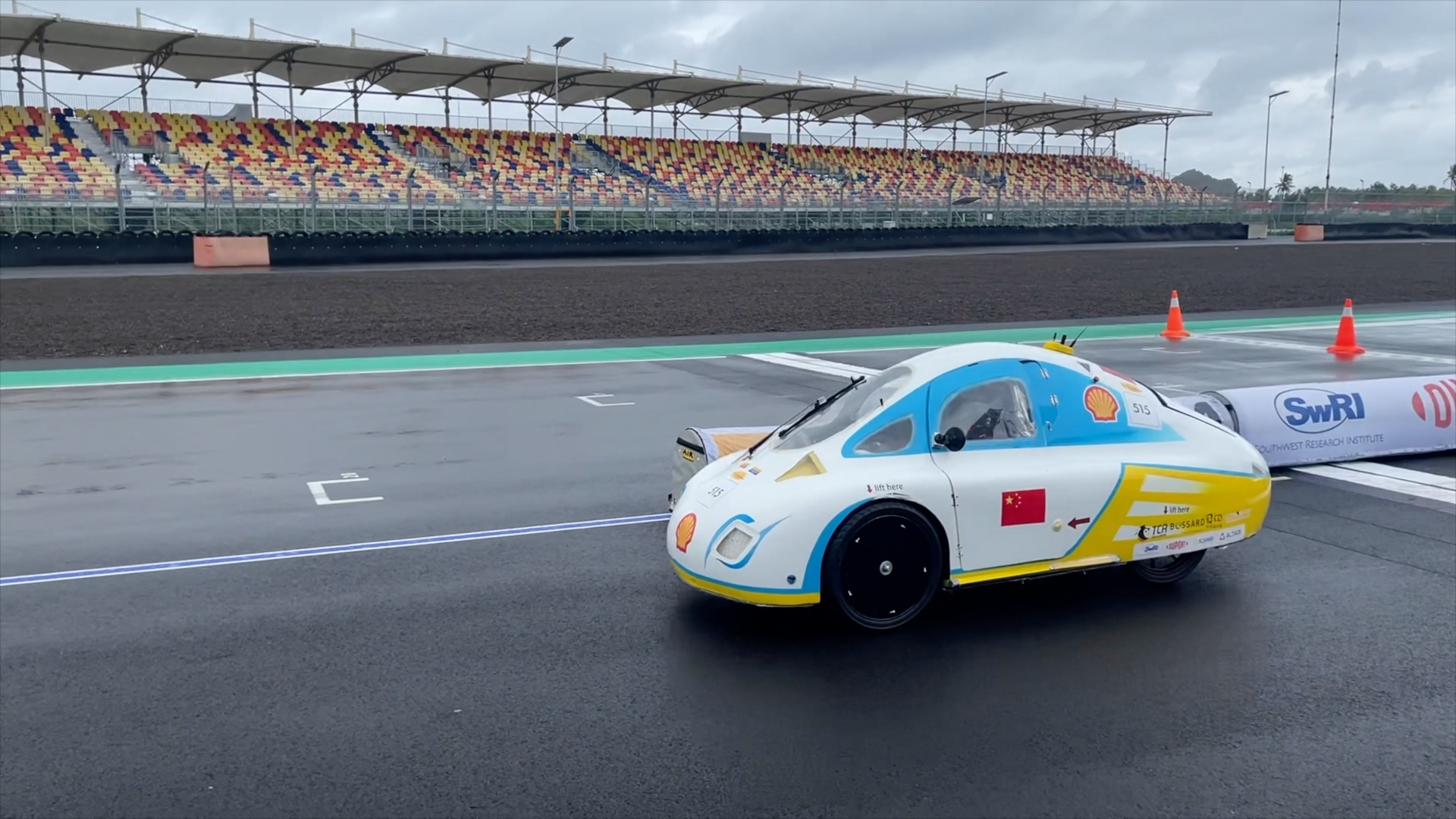 Electric vehicle designed by the Kensai team from Jilin University that won a trophy at the Shell Eco-marathon China this year. /CGTN