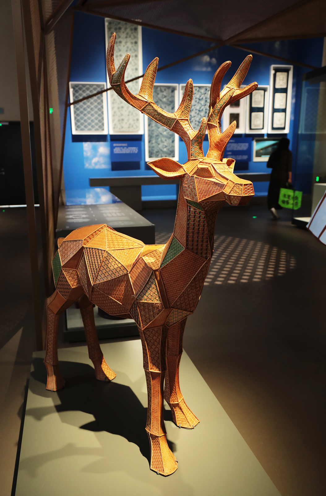 A bamboo-weaving deer featuring different weaving techniques is on display at Zhejiang Intangible Cultural Heritage Museum in Hangzhou, Zhejiang Province. /CGTN