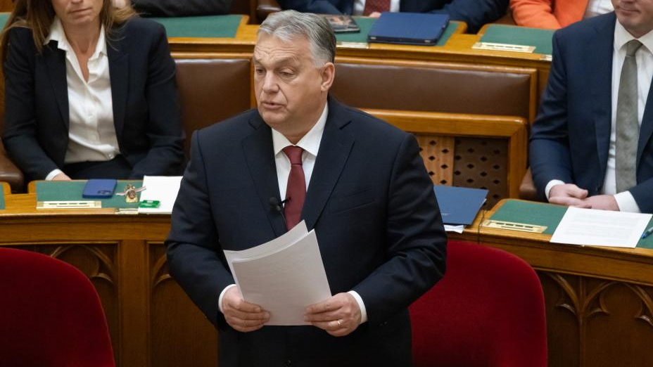 Hungarian Prime Minister Viktor Orban addresses the Hungarian parliament in Budapest, Hungary, December 13, 2023. /Xinhua