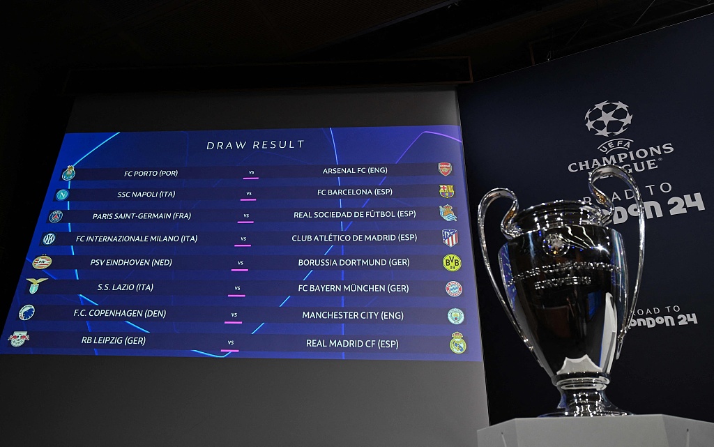 Draw result for the Round of 16 matchups at the UEFA Champions League. /CFP
