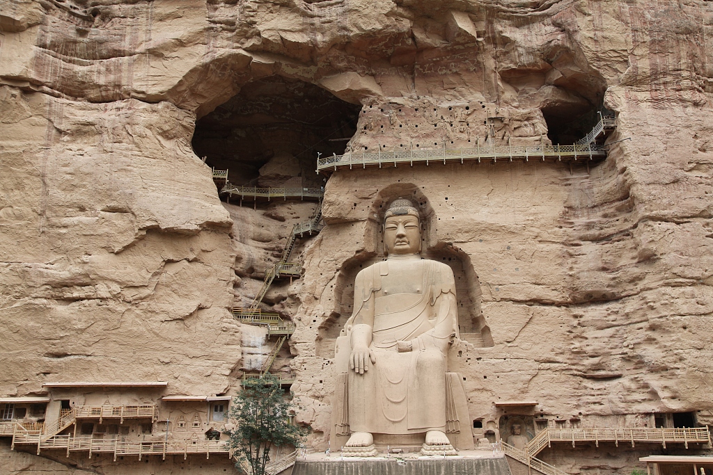 An undated photo shows the main Buddha of the Bingling Temple Grottoes in Yongjing County, Linxia Hui Autonomous Prefecture, Gansu Province. /CFP