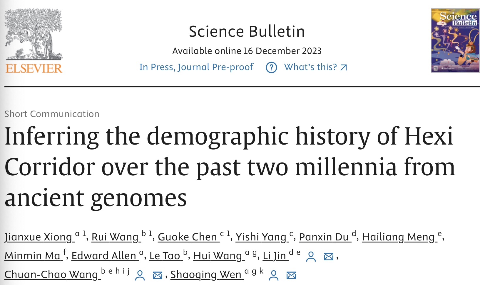 A screenshot of the study published in the journal of Science Bulletin.