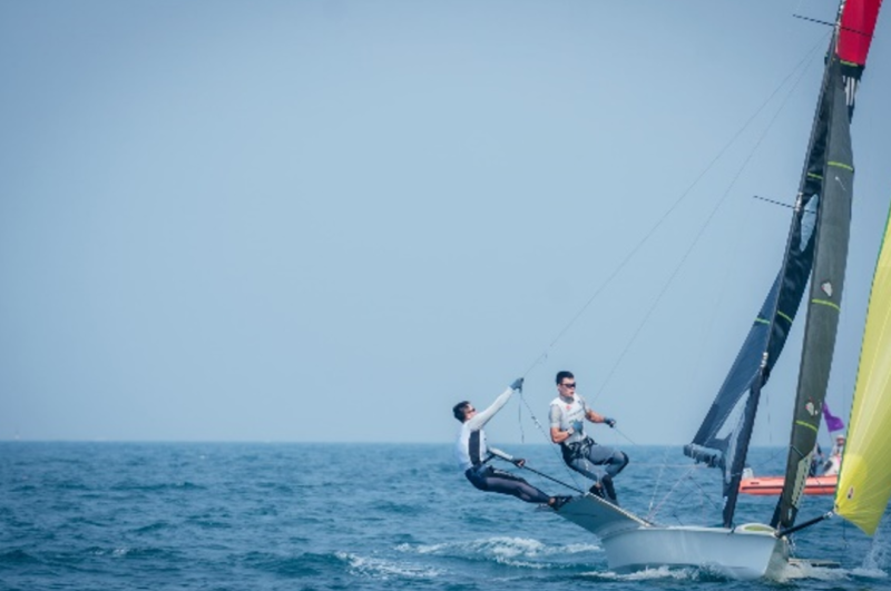 China's Wen Zaiding and Liu Tian in action during the Asian Sailing Championship in Pattaya, Thailand, December 19, 2023. /Chinese Yachting Association
